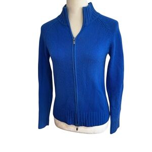 Lord & Taylor 100% Cashmere Blue Zip-Up Sweater | Mock Neck | Size S Petite